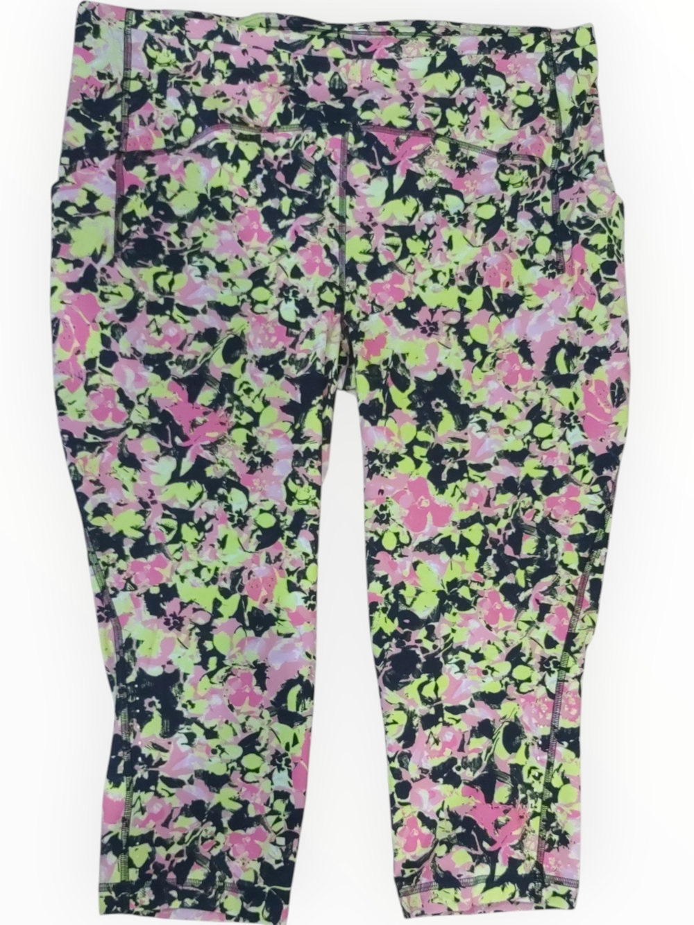 lululemon Women's Capri  Floral Leggings Size 16 Black Pink Green 2 Pockets